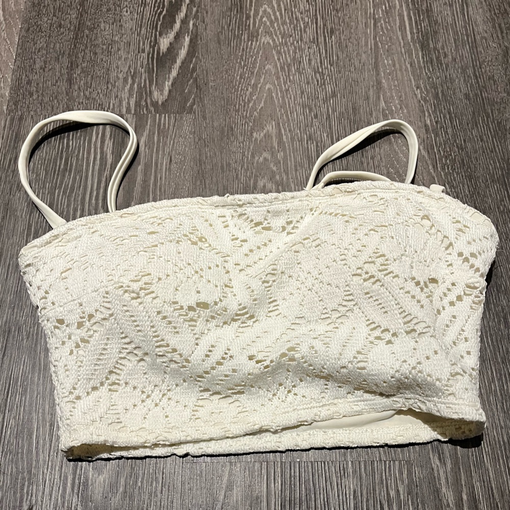 Aerie | Lace Longlined Bandeau Bikini Top | Cream | S